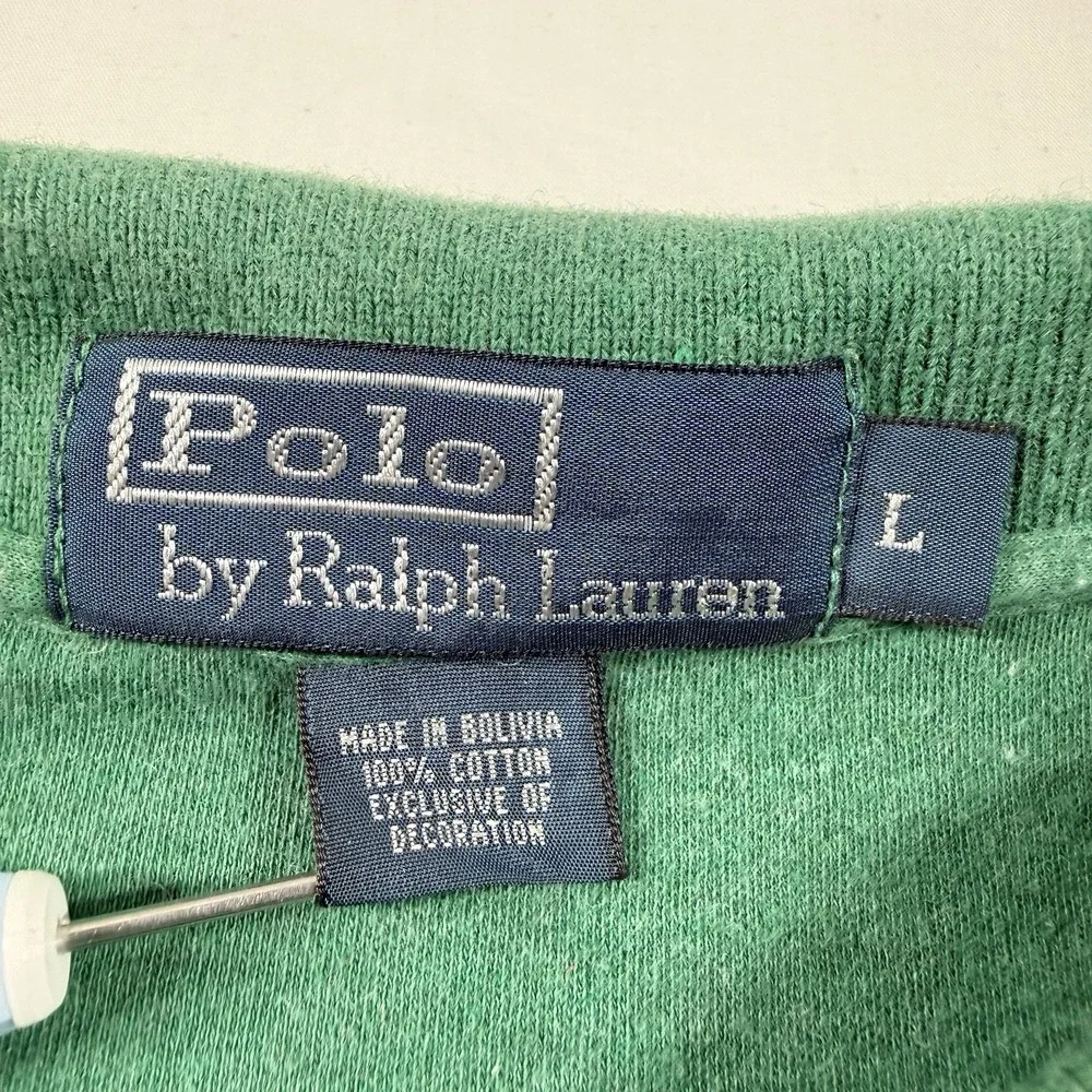 Vintage Polo Ralph Lauren Shirt Men's L Velvet Soft Green 100% Cotton Tan Pony‎